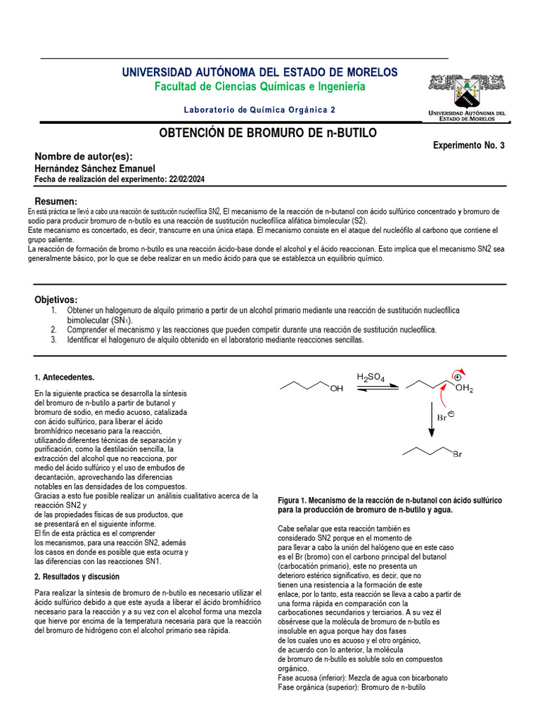 Obtención de Bromuro de N-Butilo 1 | PDF | Química | Química Física