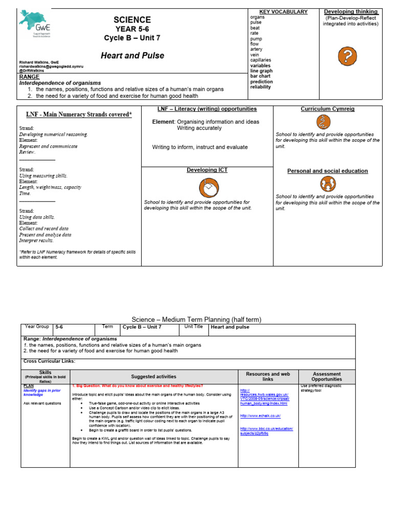 Heart and Pulse Unit for Year 5-6 | PDF | Questionnaire | Observation