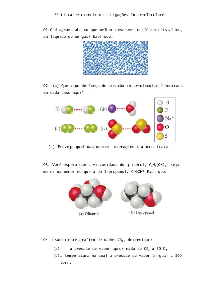 Exercícios sobre Forças Intermoleculares | PDF | Gases | Força ...