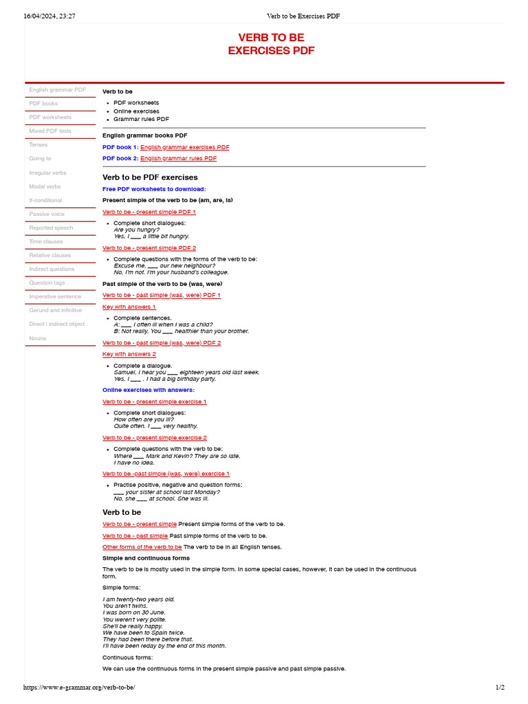Verb to Be Exercises for Beginners | PDF | Verb | English Grammar