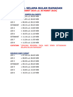 Jadwal Selama Bulan Ramadan