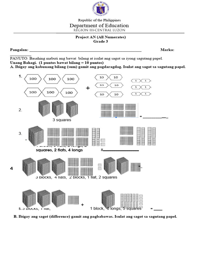Grade 3 project an assessment tool pre test tagalog pdf