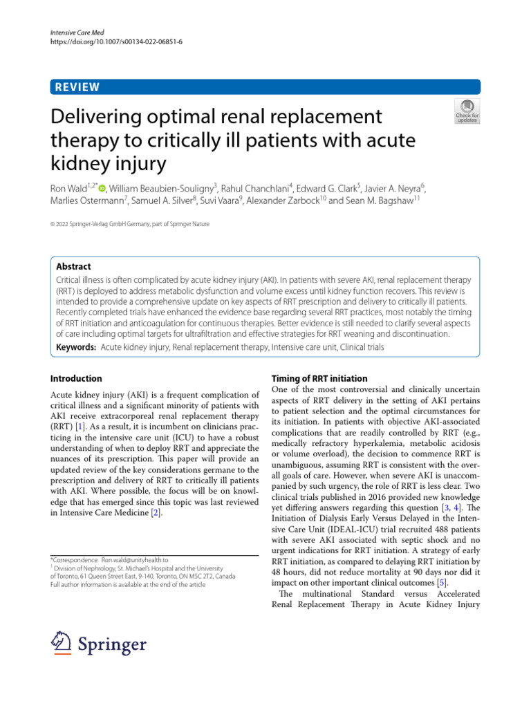 Delivering Optimal Renal Replacement Therapy To Critically Ill Patients ...
