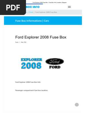 2008 Ford Explorer Fuse Box Diagram | PDF | Cars Of The United States