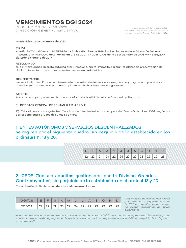 Vencimientos DGI 2024: Calendario y Plazos | PDF | Impuestos | Internet