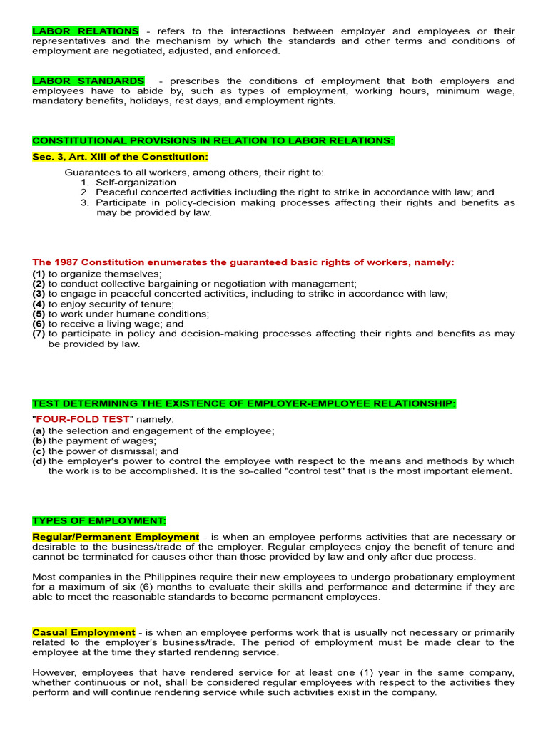 Employment Types and Labor Rights in PH | PDF | Employment | Collective ...