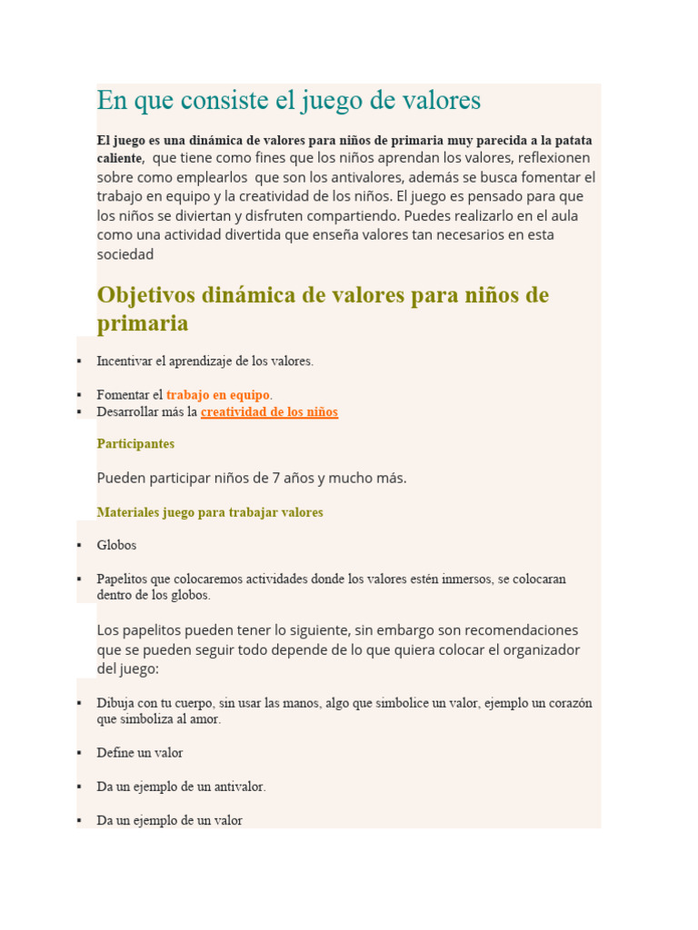 Juegos para Fomentar Los Valores | PDF