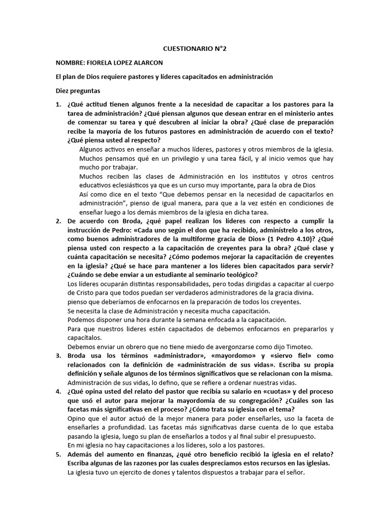 Cuestionario N 2 | PDF | Iglesia cristiana