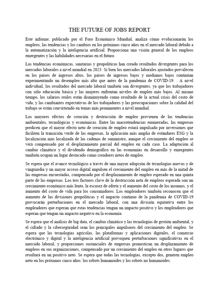 THE FUTURE OF JOBS REPORT PDF Empleo Economía laboral