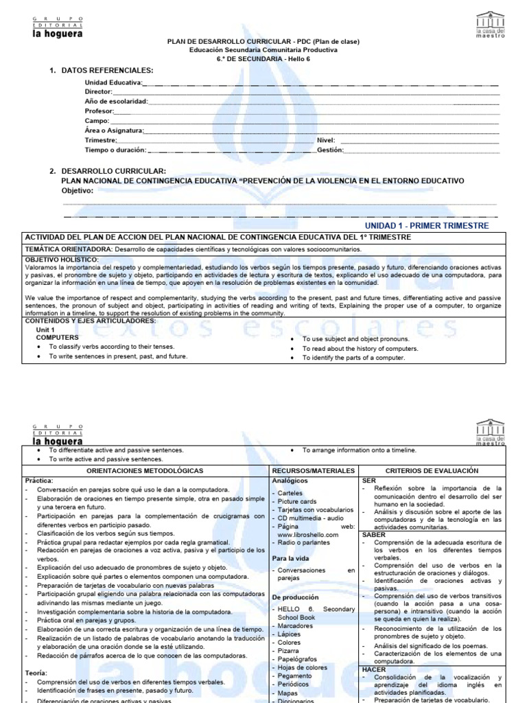 PDC - Plan de Desarrollo Curricular 6to | PDF | Verbo | Asunto (gramática)