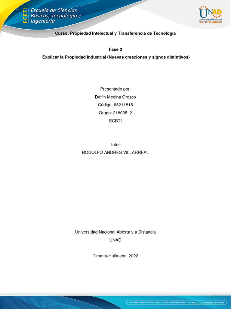 PROPIEDAD INTELECTUAL Y TRANSFERENCIA DE TECNOLOGIA-FASE 3 EXPLICAR LA ...
