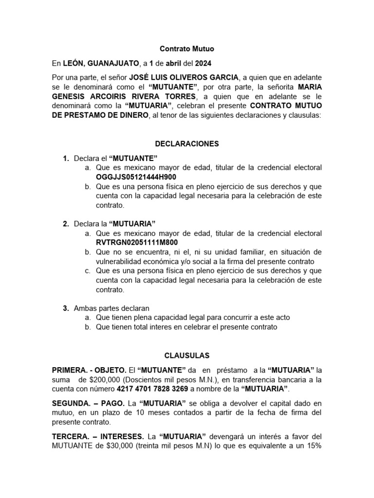 Contrato mutuo pdf
