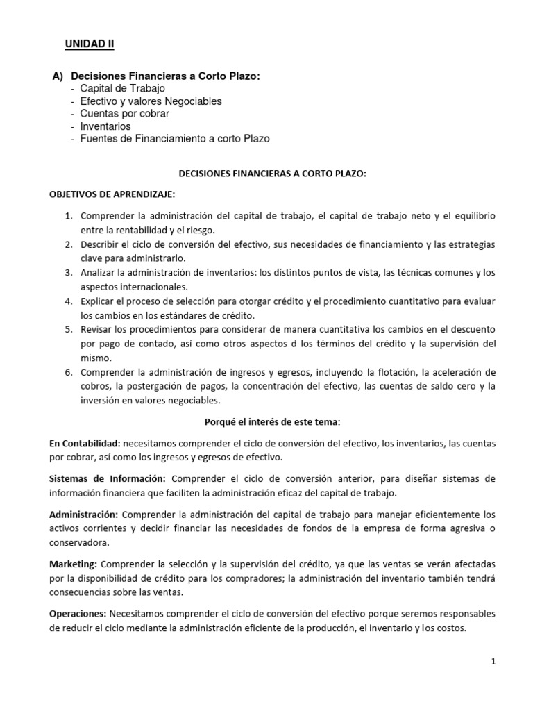 Decisiones Financieras a Corto Plazo | PDF | Capital de trabajo | Business