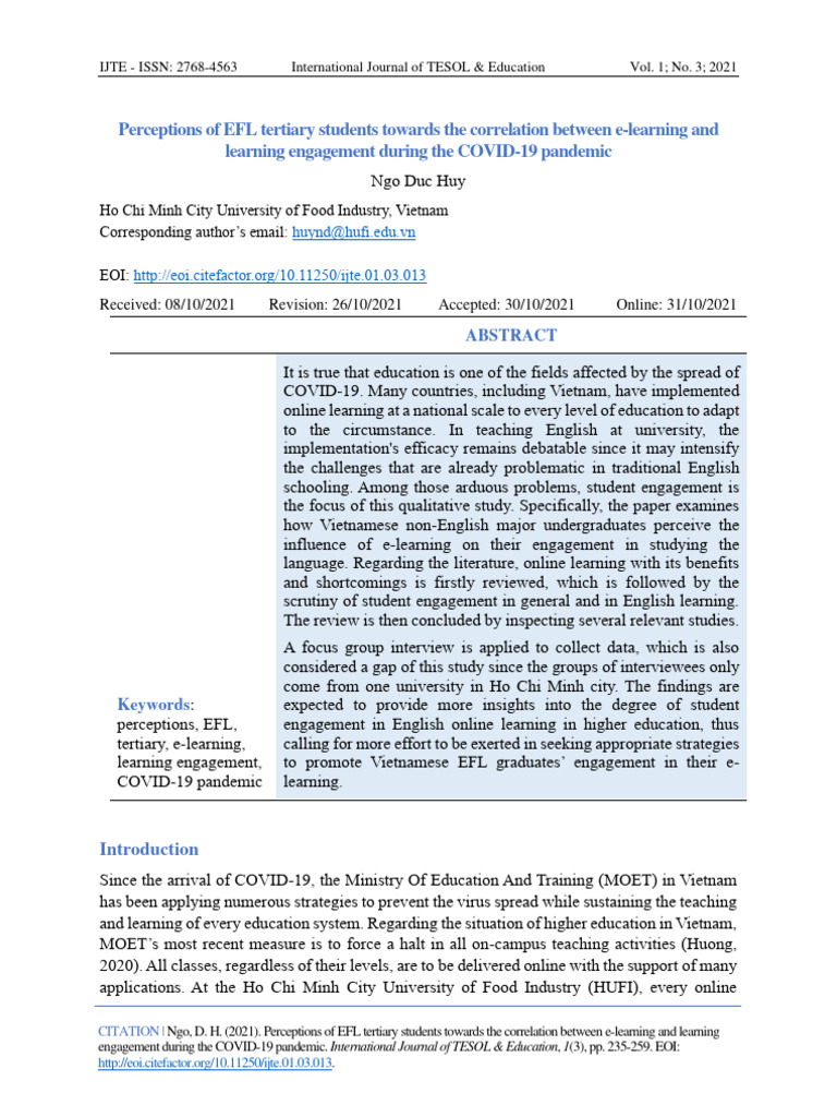 EFL Students' Engagement in E-Learning | PDF | Educational Technology ...