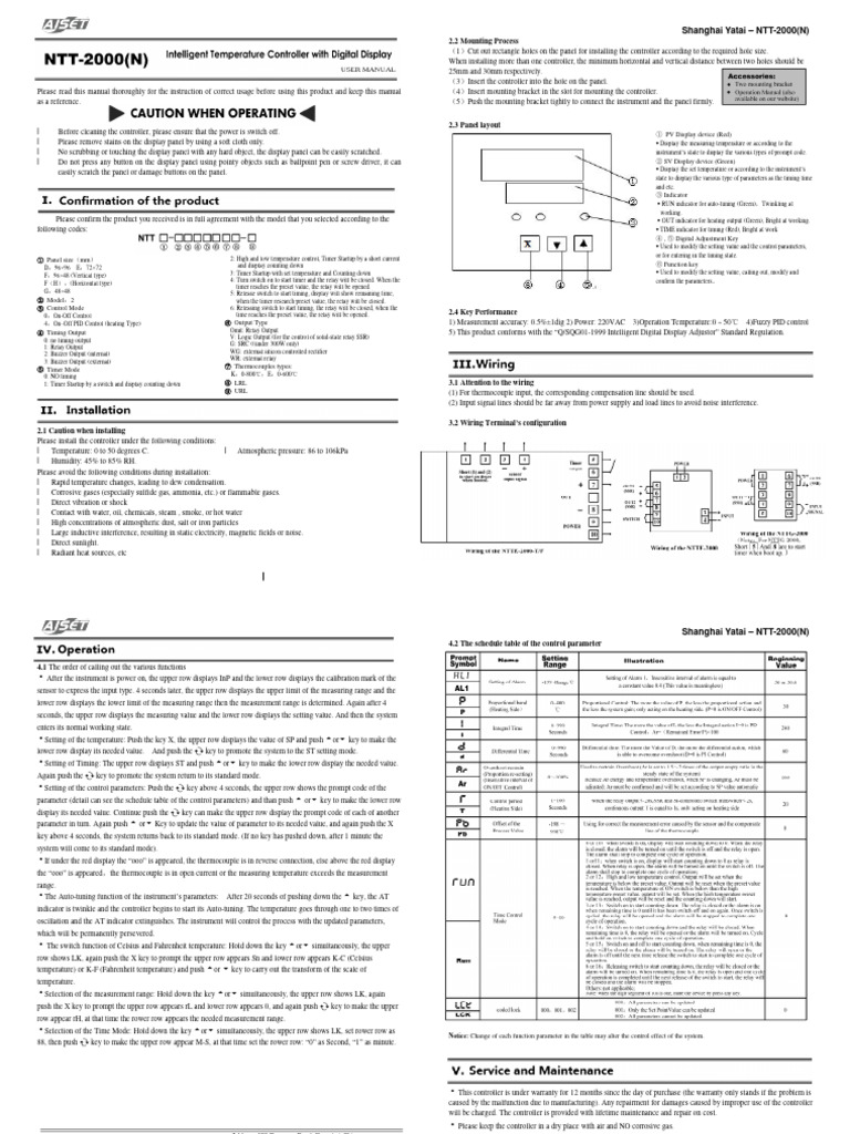 NTT-2000(N) Controller Manual | PDF | Thermocouple | Relay