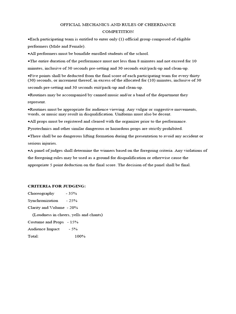 Cheer Dance Competition Rules & Mechanics | PDF