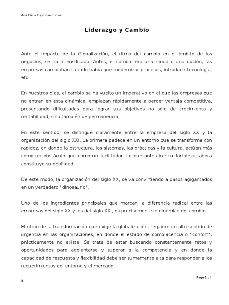 Liderazgo y Cambio | PDF | Liderazgo | Globalización