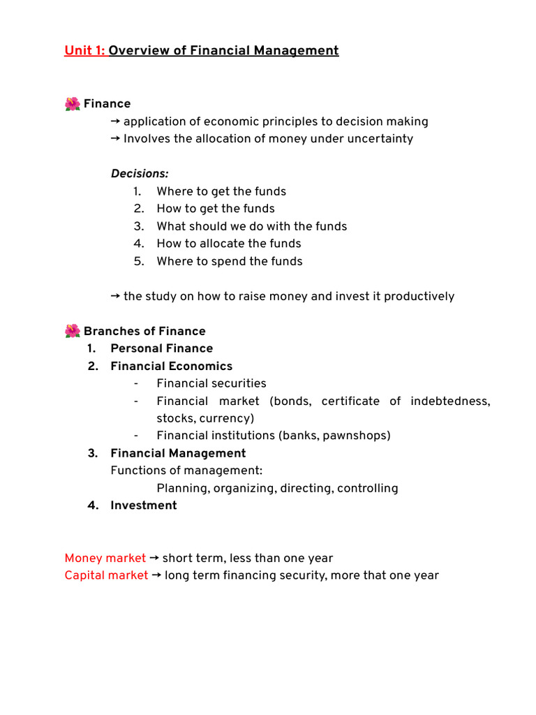 Unit 1 - Overview of Financial Management | PDF | Investing | Financial ...
