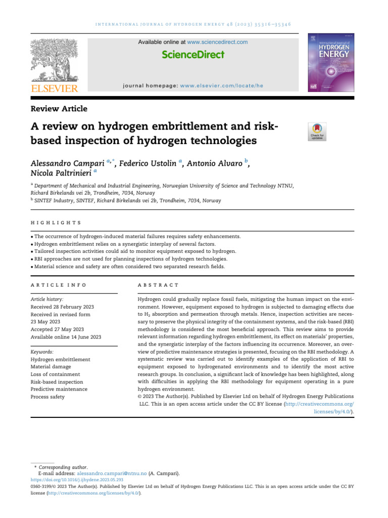 Hydrogen Embrittlement & Risk Based Inspection of H2 Tech | PDF ...