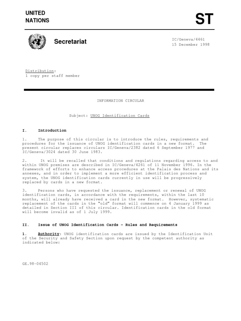 UNOG Identification Card Guidelines | PDF | Identity Document | Libraries