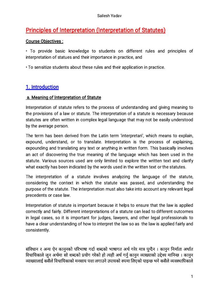 Principles of Statutory Interpretation | PDF | Statutory Interpretation ...