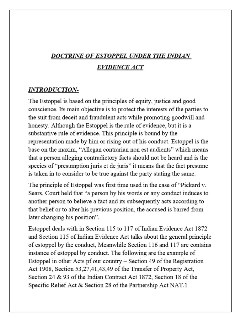 Doctrine of Estoppel Under The Indian Ev | PDF | Estoppel | Leasehold ...