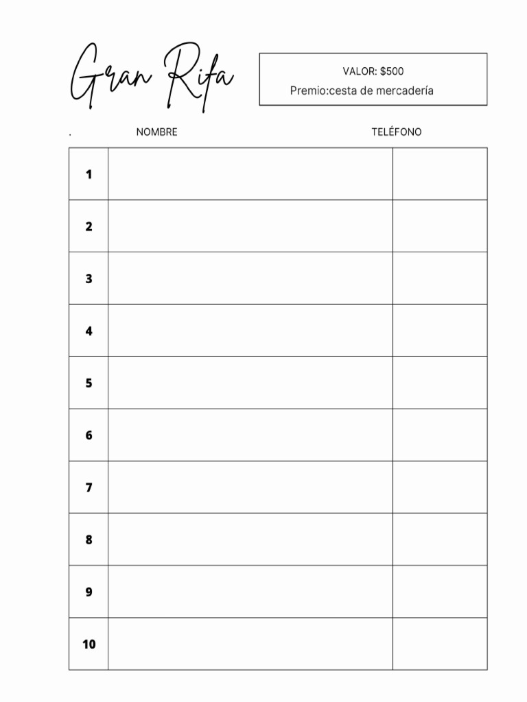 Documento A4 Rifa Minimalista Blanco y Negro | PDF