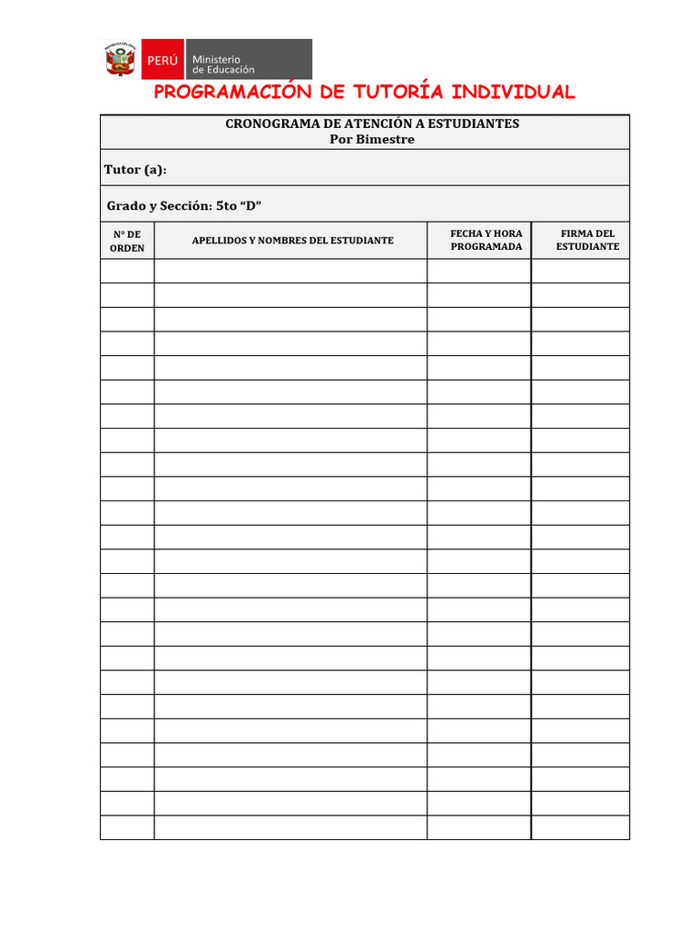 Programacion de Tutoria Individual y Grupal | PDF