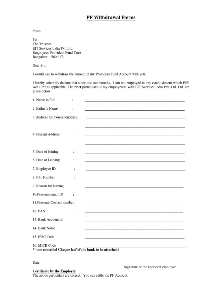 Epf Transfer Steps Eit Pf Trust Withdrawal Form Pdf