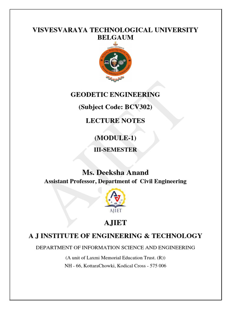 BCV302 Engineering Survey Notes Module 1 | PDF | Surveying | Compass