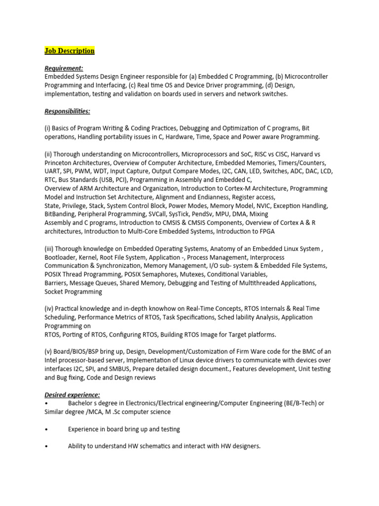 Embedded Systems Design Engineer Role | PDF | Embedded System ...
