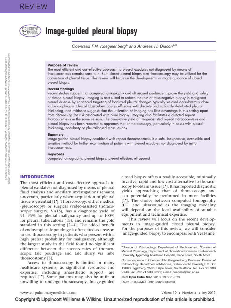 Image-Guided Pleural Biopsy Techniques | PDF | Biopsy | Medical Imaging