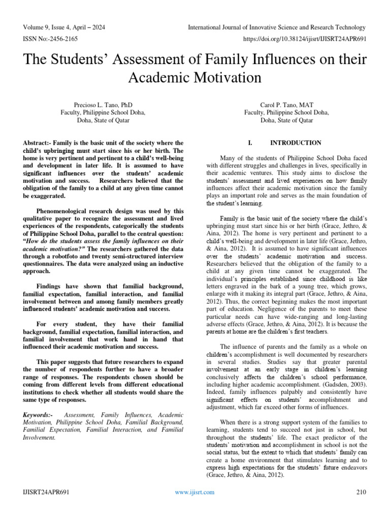 Family's Role in Student Motivation | PDF | Family | Qualitative Research