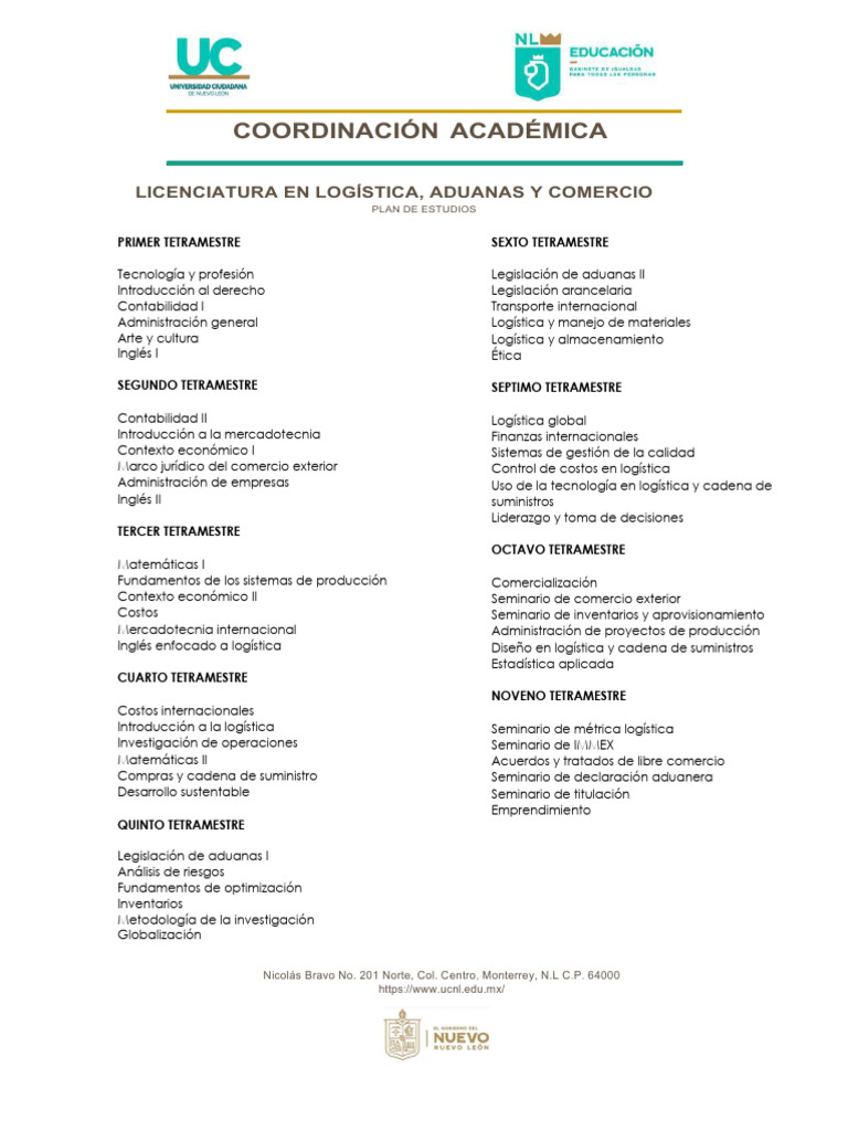 Plan de Estudios en Logística y Aduanas | PDF | Logística | aduana