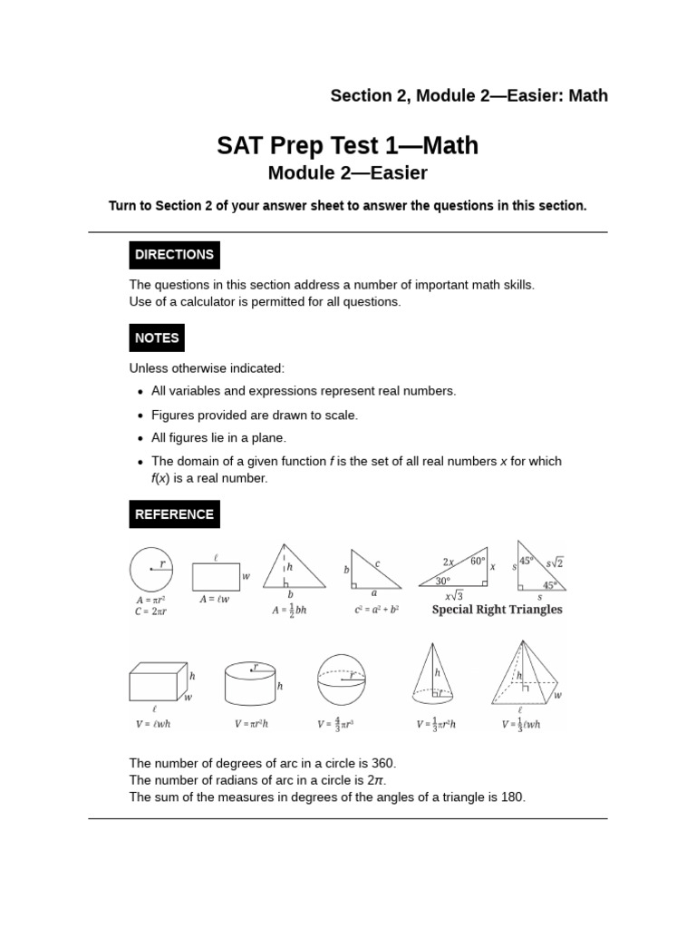 SAT Math Module 2 Overview | PDF | Circle | Mathematics