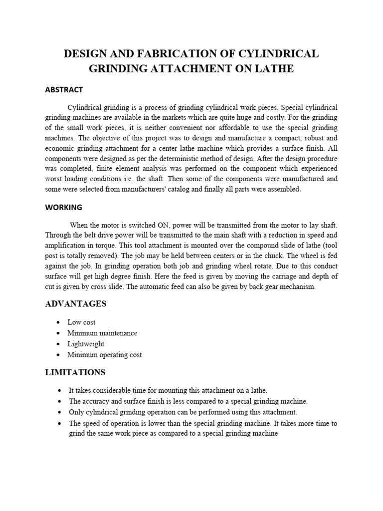 Cylindrical Grinding Attachment Design | PDF