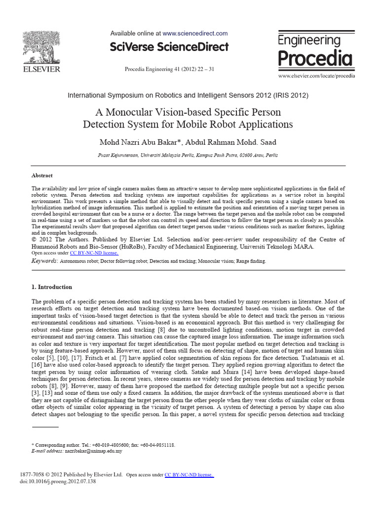 Monocular Vision for Robot Person Tracking | PDF | Image Segmentation ...
