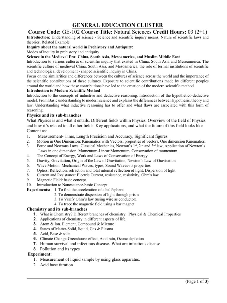 GE-102 Natural Sciences Course Outline | PDF | Science | Scientific Method