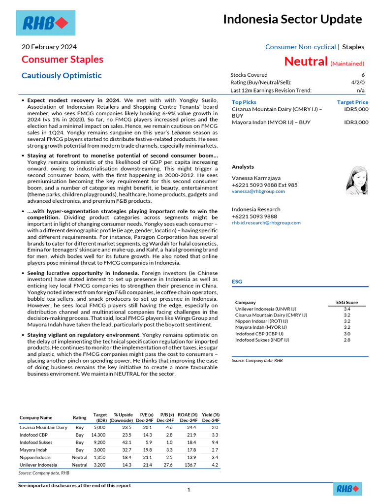Rhb Indonesia Middle Class Outlook 2024 Pdf Securities Finance