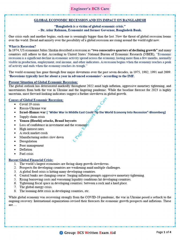 Global Economic Recession and Its Impact On Bangladesh | PDF ...