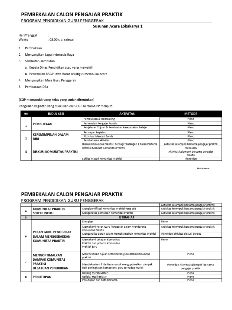 Pembekalan Calon Pengajar Praktik | PDF