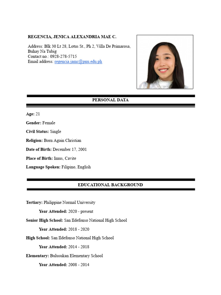 regencia curriculum vitae 1 | PDF | Manila | Philippines