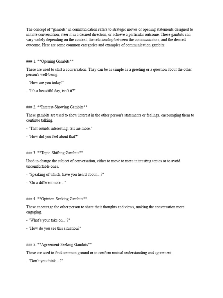 Effective Communication Gambits Explained | PDF