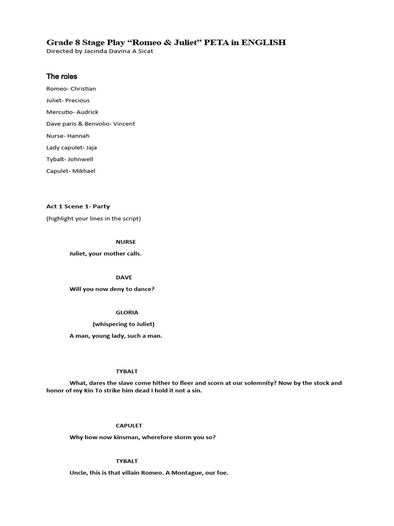 Stage Play | PDF | Characters In Romeo And Juliet | Romeo And Juliet