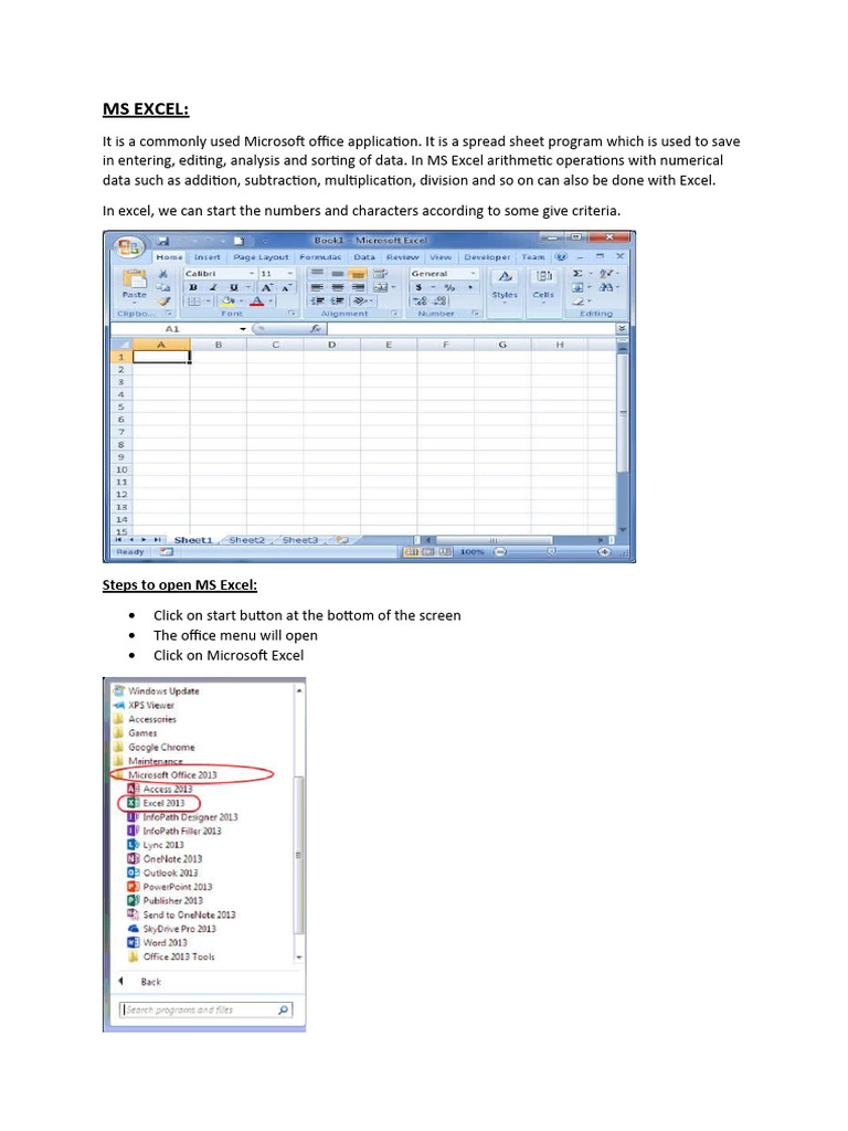 Steps To Open MS Excel | PDF | Microsoft Excel | Software