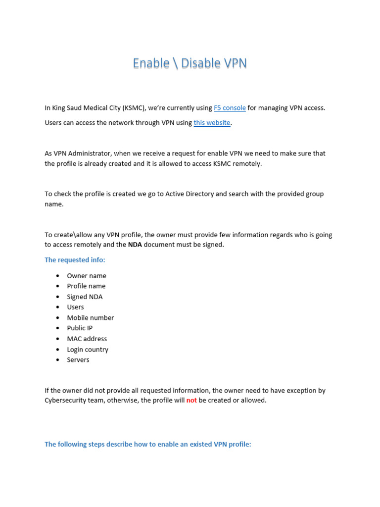 Enable Disable VPN | PDF