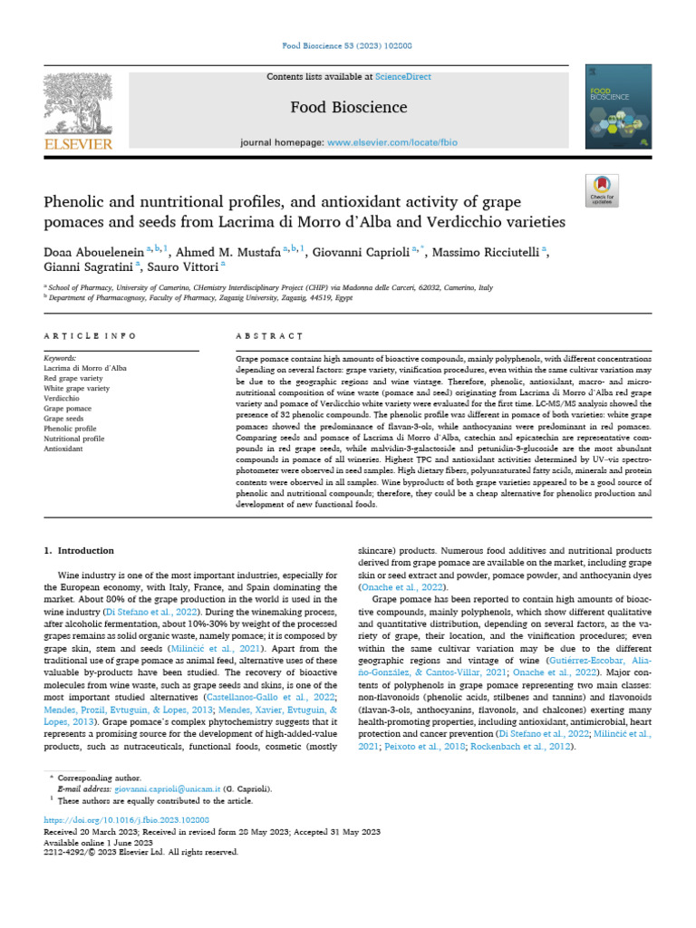 Grape Pomace Nutritional & Antioxidant Profiles | PDF | Phenolic ...