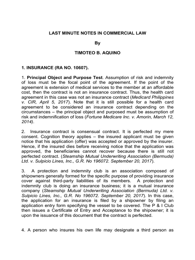 Aquino last minute notes nov 11 2022 in comrev pdf insurance