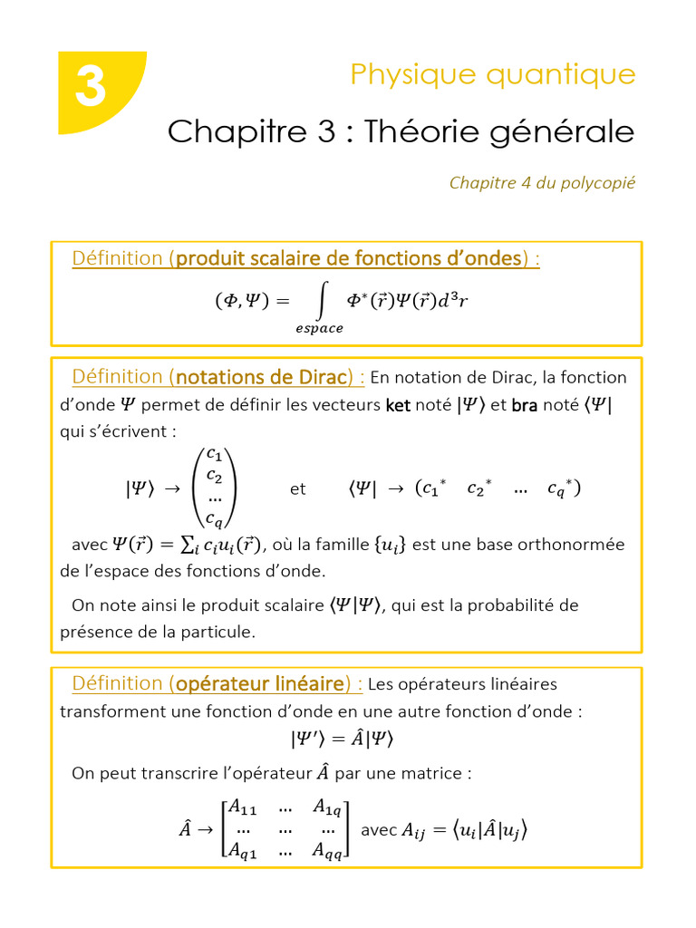 Fiche Physique Quantique Chapitre 3 | PDF | Fonction d'onde | Valeur ...