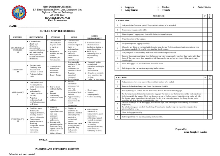 Rubrics - Butler Service | PDF | Clothing